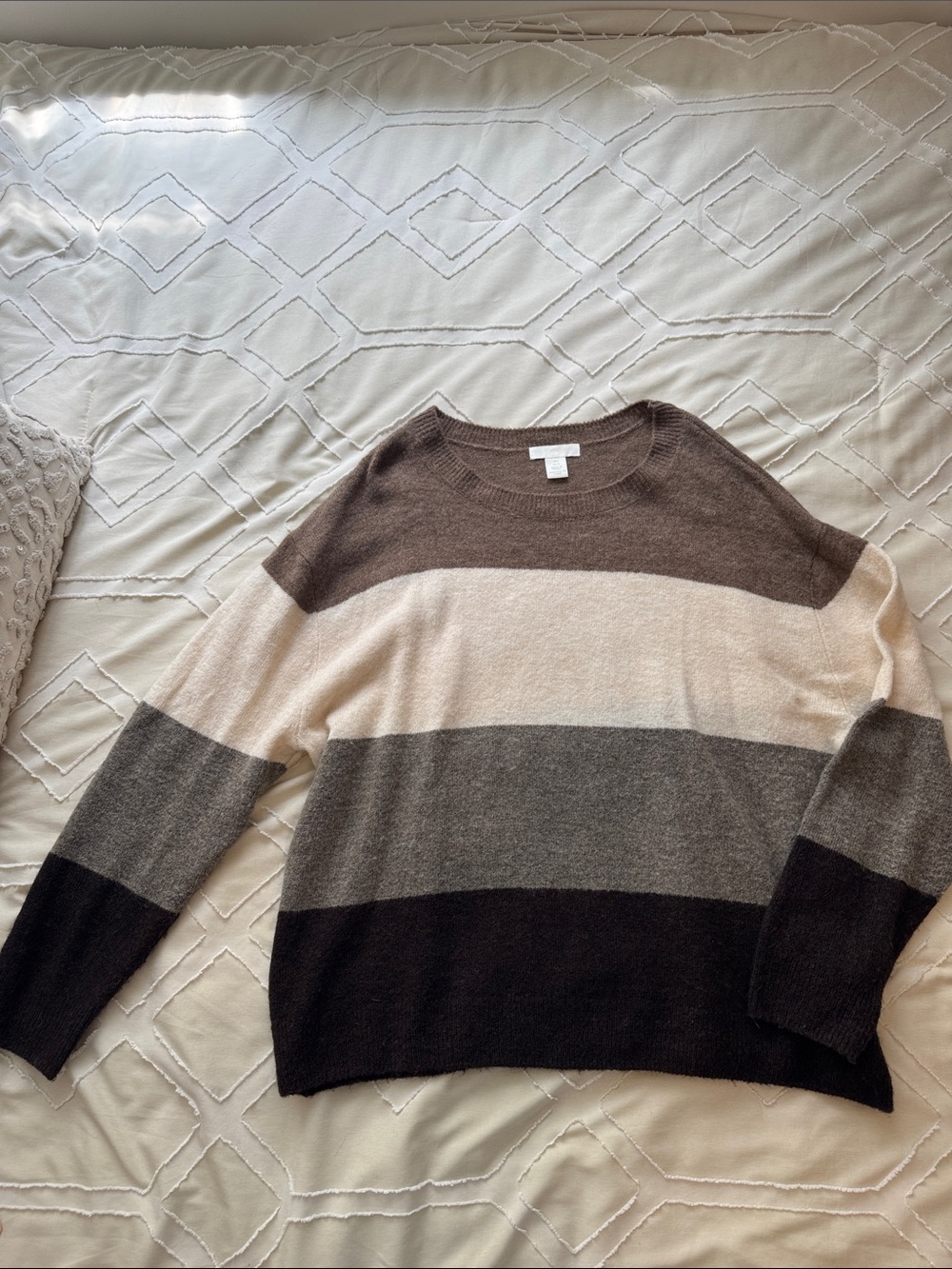 H&M Men's Striped Crewneck Sweater - Brown, Cream, Gray